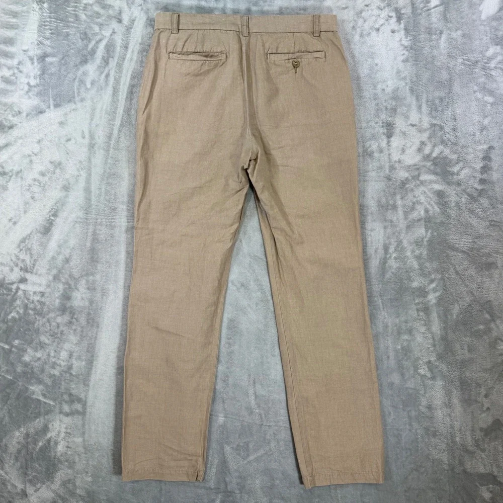Banana Republic Gavin Straight Fit Linen Pants Men's 33x34 Beige Khaki Chino